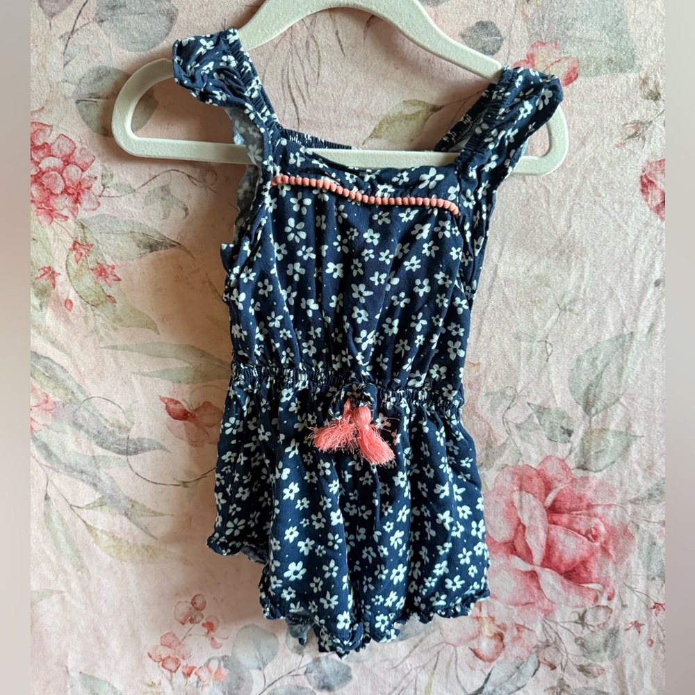 Vince Camuto Navy Floral Romper with Coral Accents